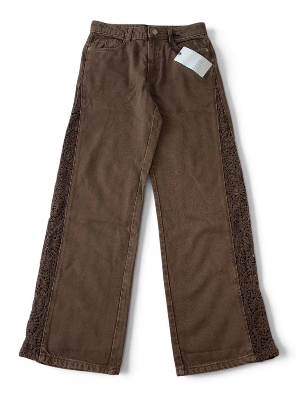 ZARA Z1975 Women’s Size 2 Brown Mid Rise Crochet Straight Jeans NWT